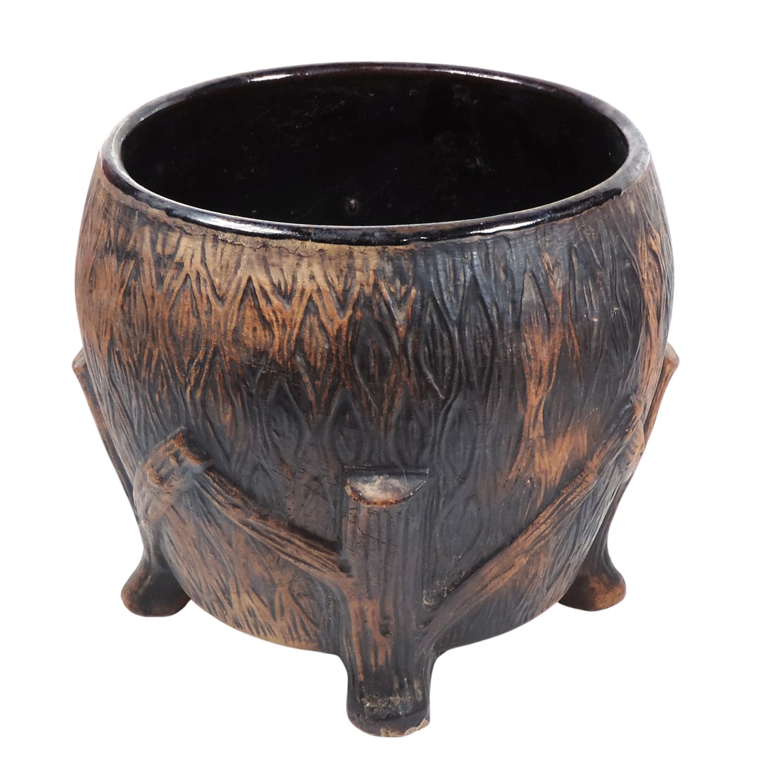 Western Stoneware Co. Art Pottery footed jardiniere, also known as a tree trunk planter, Western ... - 2