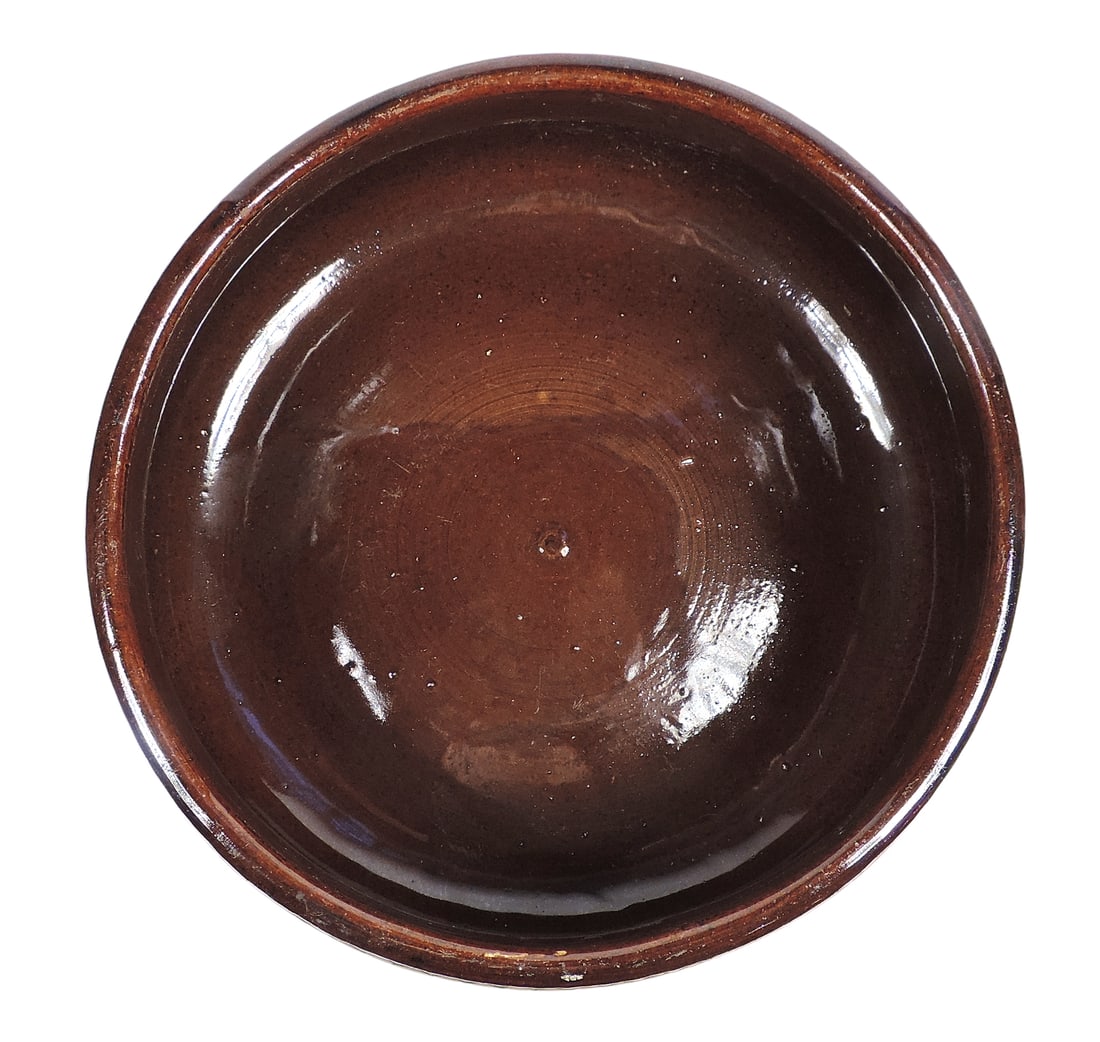 Western Stoneware Egyptian Revival Bowl, burnt-wood (unglazed) Egyptian line, glossy brown glaze ... - 3