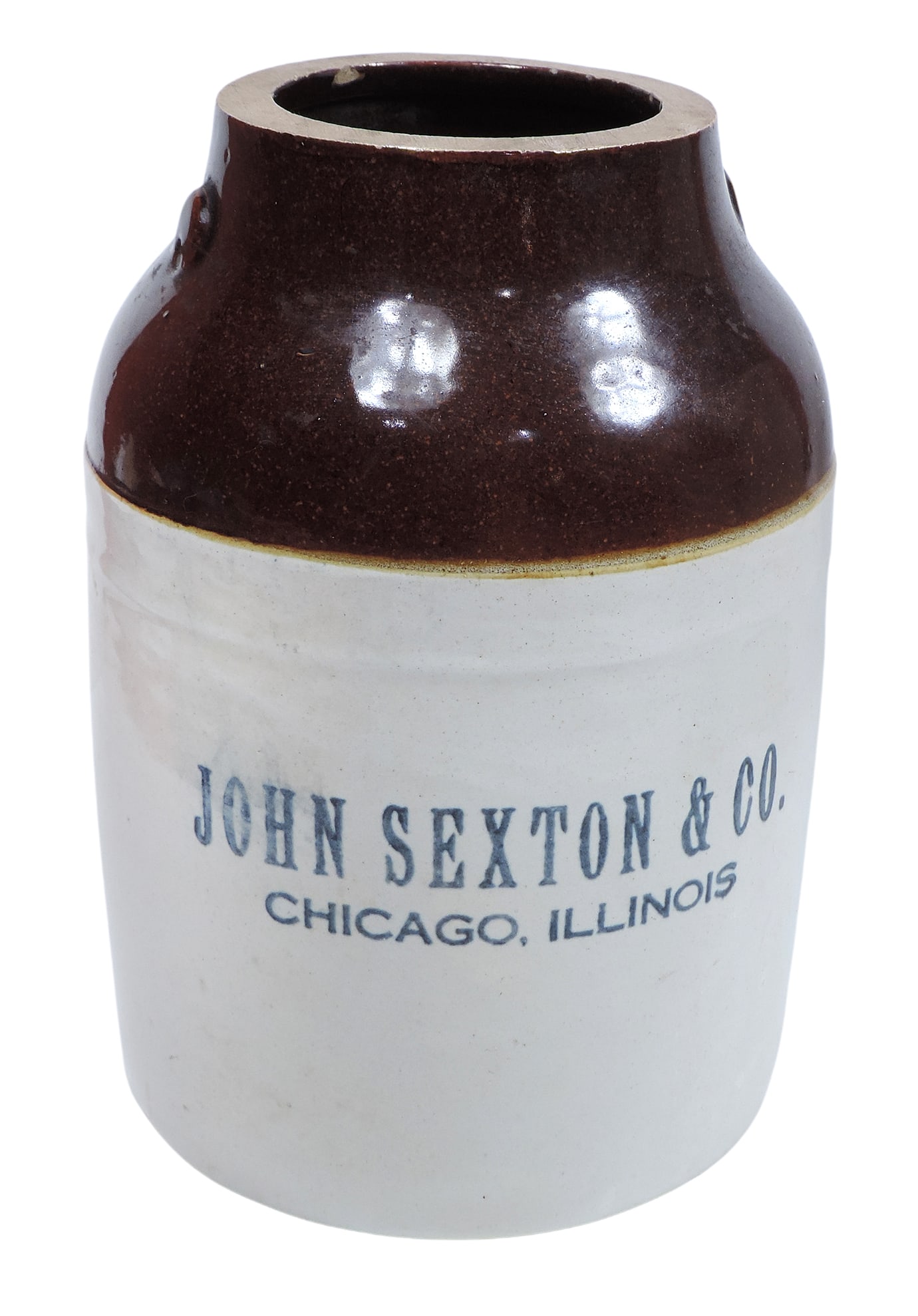 Monmouth-Western Stoneware Advertising Jar, John Sexton & Co. Chicago, Illinois, embossed 44, tiny (1 of 4)