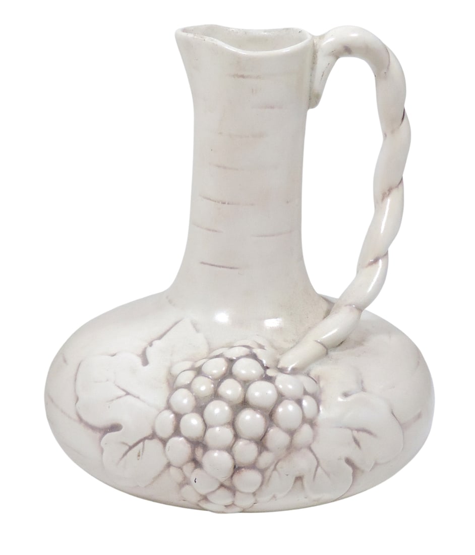 Red Wing Art Pottery Pitcher, #616, Antique White w/Grape Cluster, Exc cond, H 11 x W 9 (base) in. (1 of 2)
