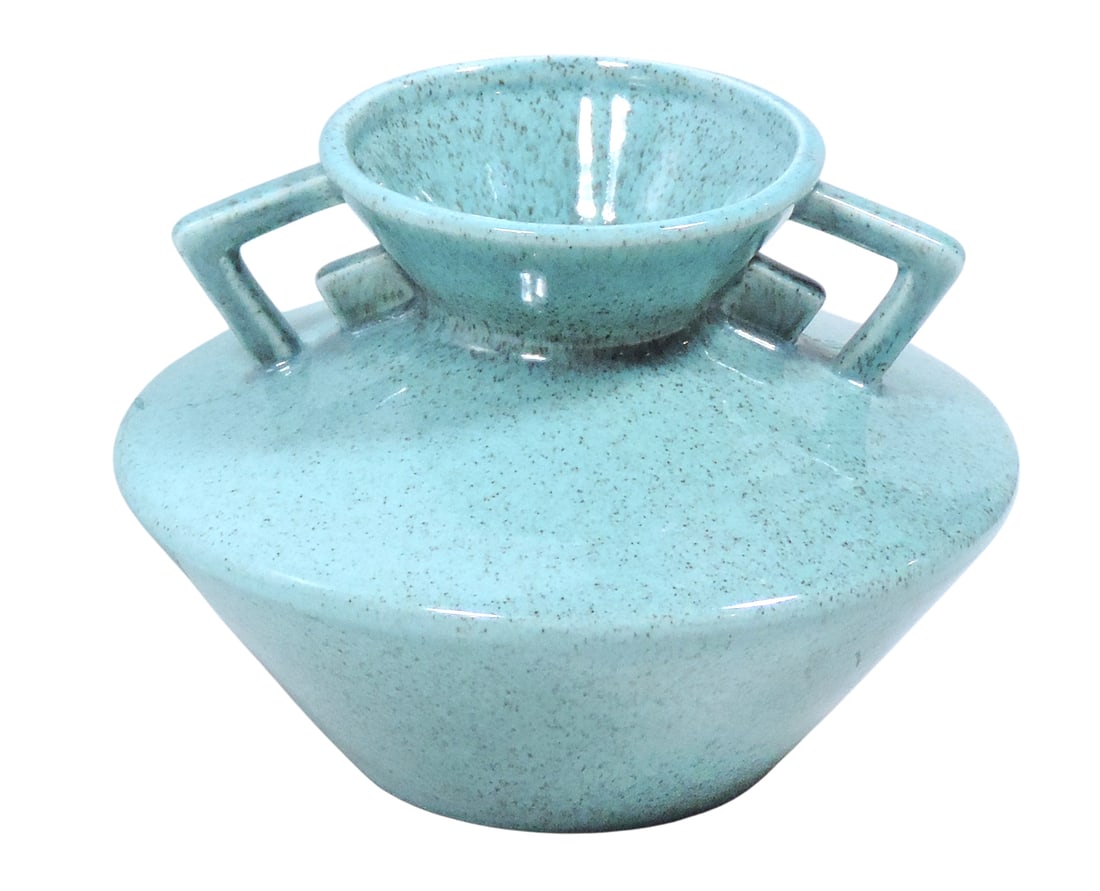 Red Wing Art Pottery, MCM vase #653 in speckled seafoam, Exc cond H 5.5 x D 6.5 in.: Red Wing Art Pottery, MCM vase #653 in speckled seafoam, Exc cond H 5.5 x D 6.5 in. 