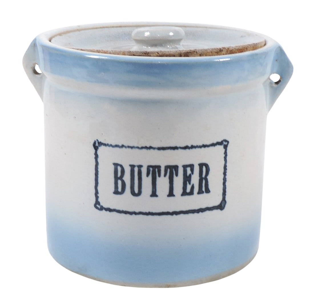 Western Stoneware 3# Butter Crock, impressed 3 on bottom of lid & crock, missing wire/wooden hand... (1 of 6)