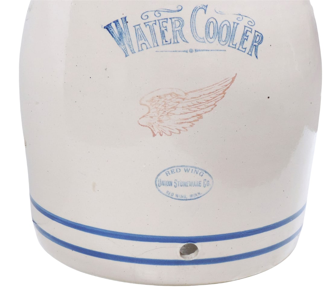 Red Wing Union Stoneware 6 Gallon Water Cooler, large wing, handwritten 6 on bottom interior, app... - 3