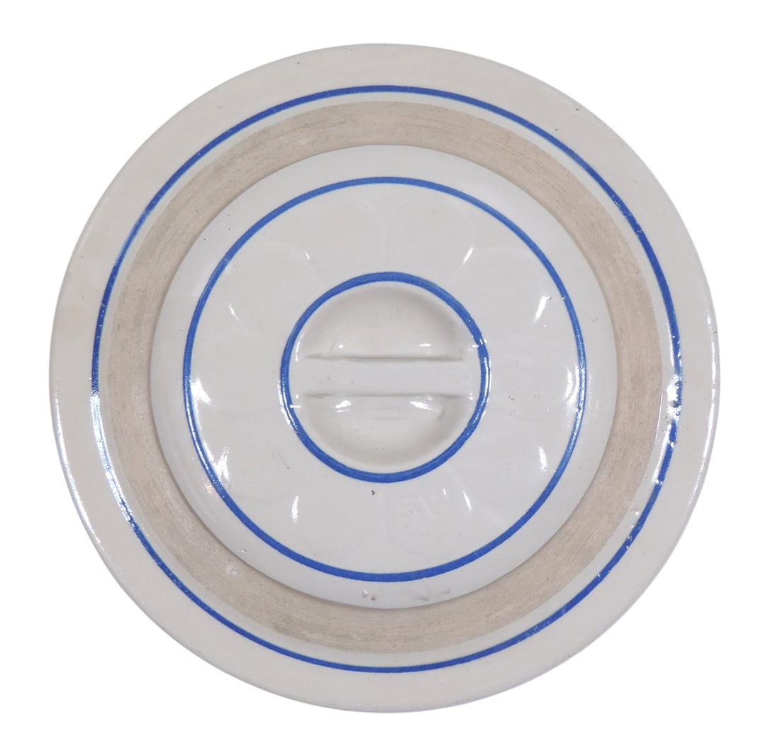 Red Wing 5 Gallon Water Cooler bar handled lid w/petals & blue bands, incised 5W, (fits 6 gal coo... (1 of 3)