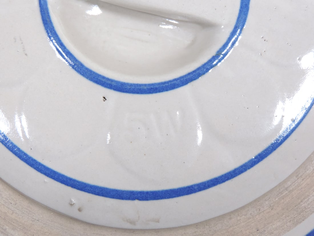 Red Wing 5 Gallon Water Cooler bar handled lid w/petals & blue bands, incised 5W, (fits 6 gal coo... - 2