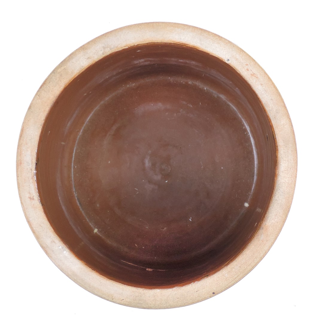 Stoneware 1 Gallon Salt Glaze Crock, unmarked, hand painted blue floral design, applied lug handles - 3