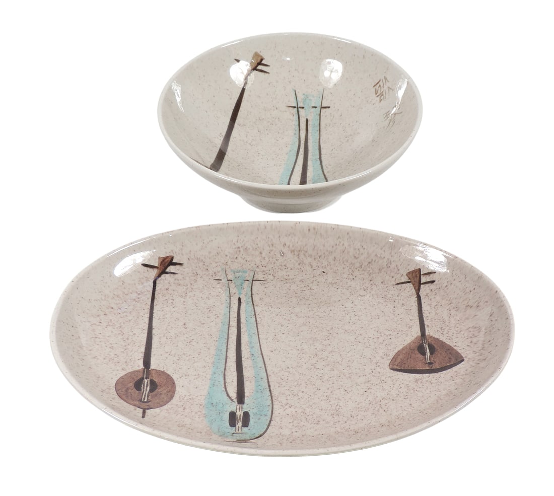 Red Wing Lute Song Serving Platter & Bowl (2), Mid-Century Modern, platter stamped True China Red... - 3