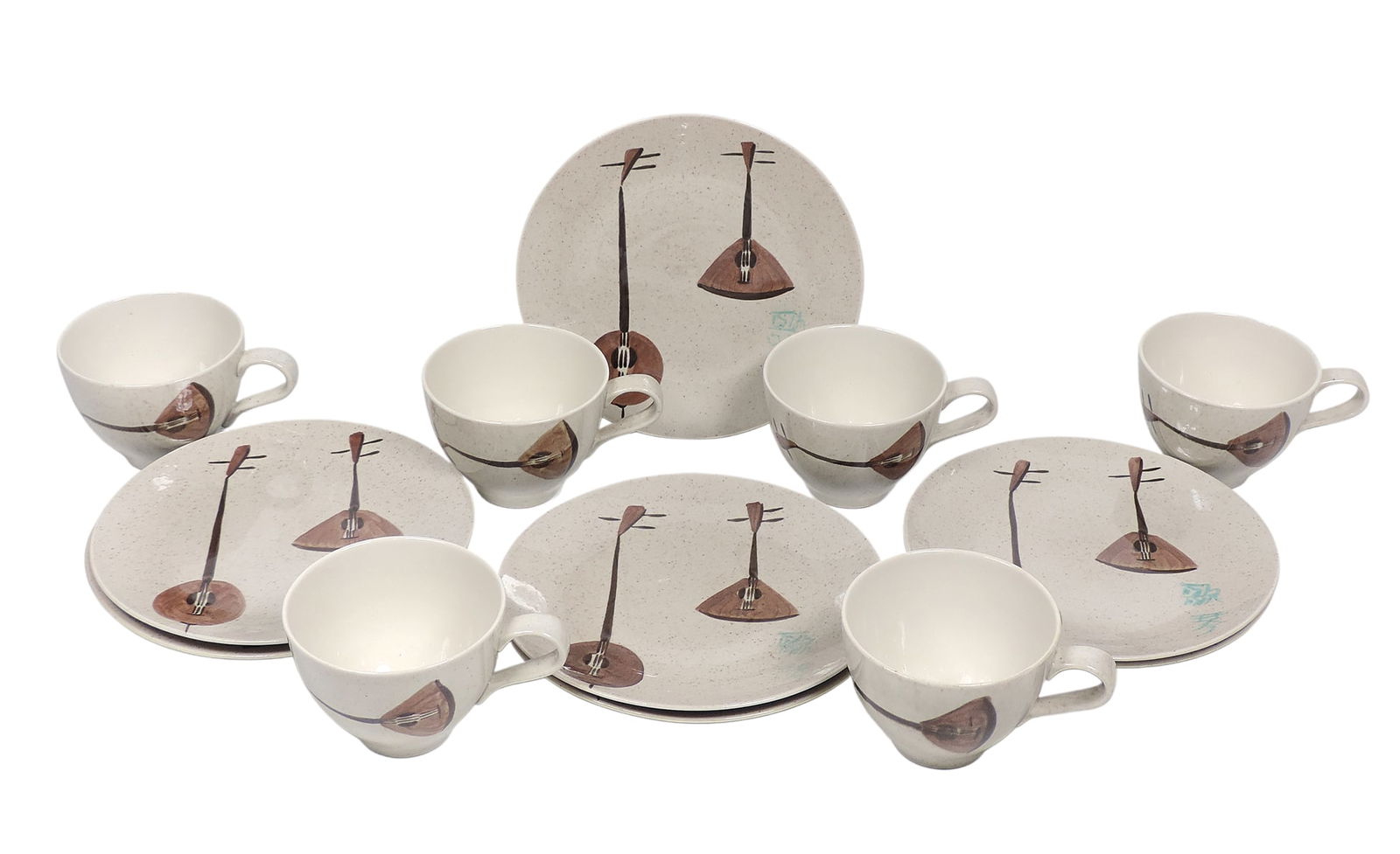 Red Wing Lute Song Dinner Plates & Cups (13), Mid-Century Modern, plates stamped True China Red W... (1 of 3)