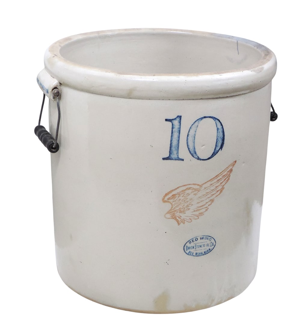 Red Wing 10 Gallon Crock w/large wing & bail handles, Union Stoneware Co. oval, o/all Exc cond w/... (1 of 5)