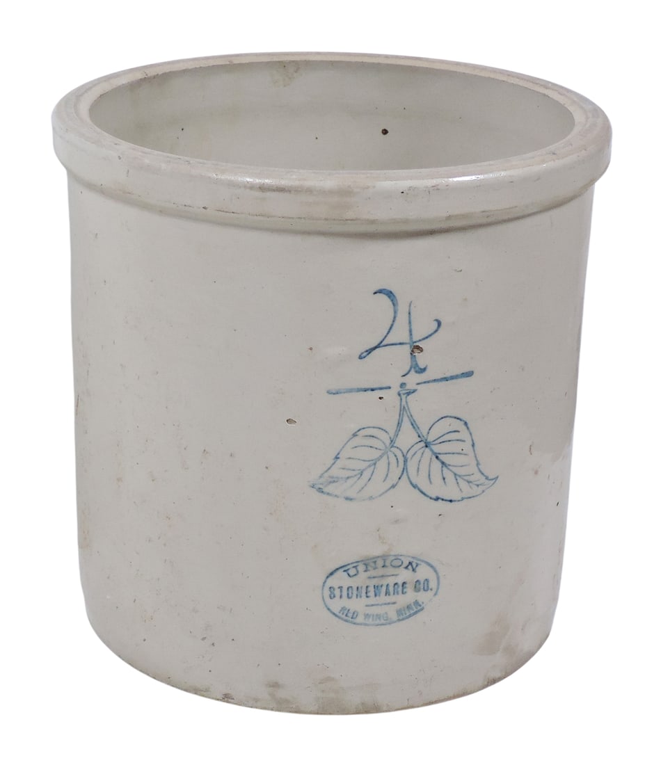Red Wing 4 Gallon Elephant Ear Crock w/Union Stoneware Co. oval, chips on outside bottom rim, o/all (1 of 4)