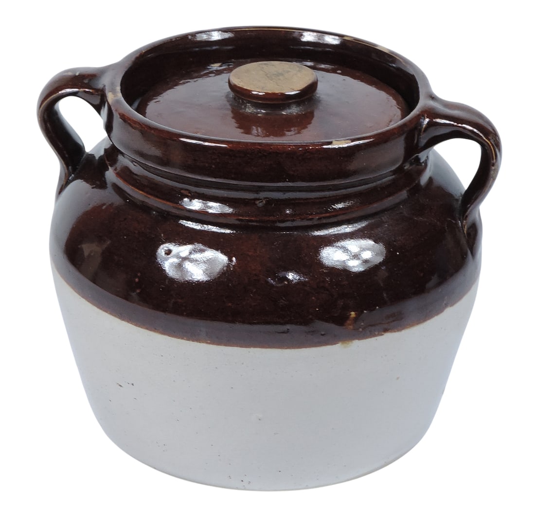 Red Wing Advertising Bean Pot w/Lid, stamped Compliments of L.E. McKinnon-Hudson, Iowa, c. earlie... - 2