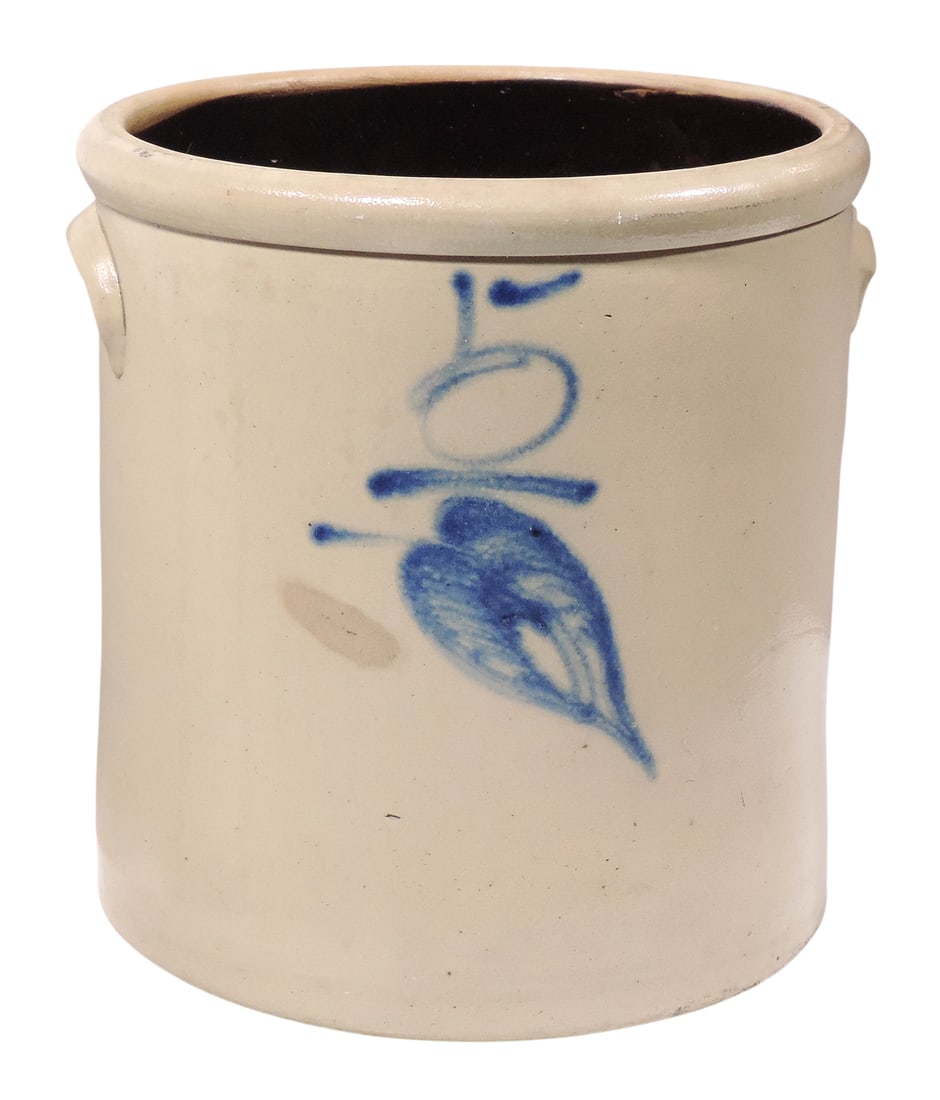 Red Wing 5 Gallon Leaf Crock, chip on one handle/hairline crack on factory glaze imperfection, o/... (1 of 5)