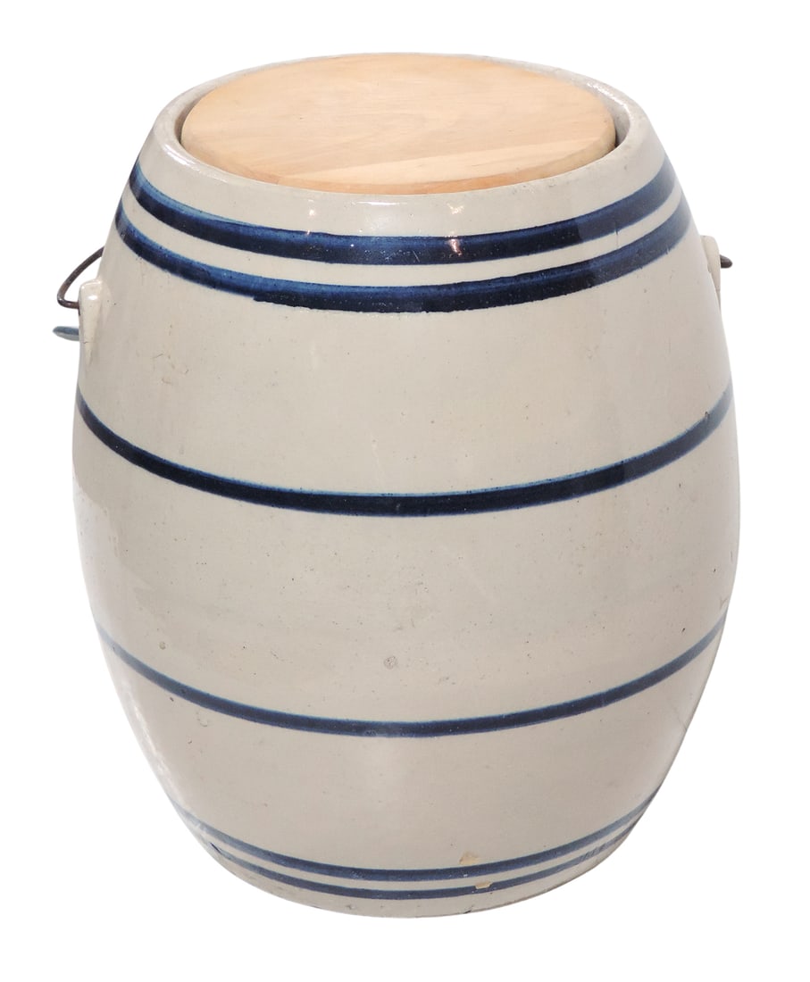 Advertising Pickle Barrel Crock w/wooden lid, stamped Dodson & Braun's Fine Pickles St. Louis, ha... - 2