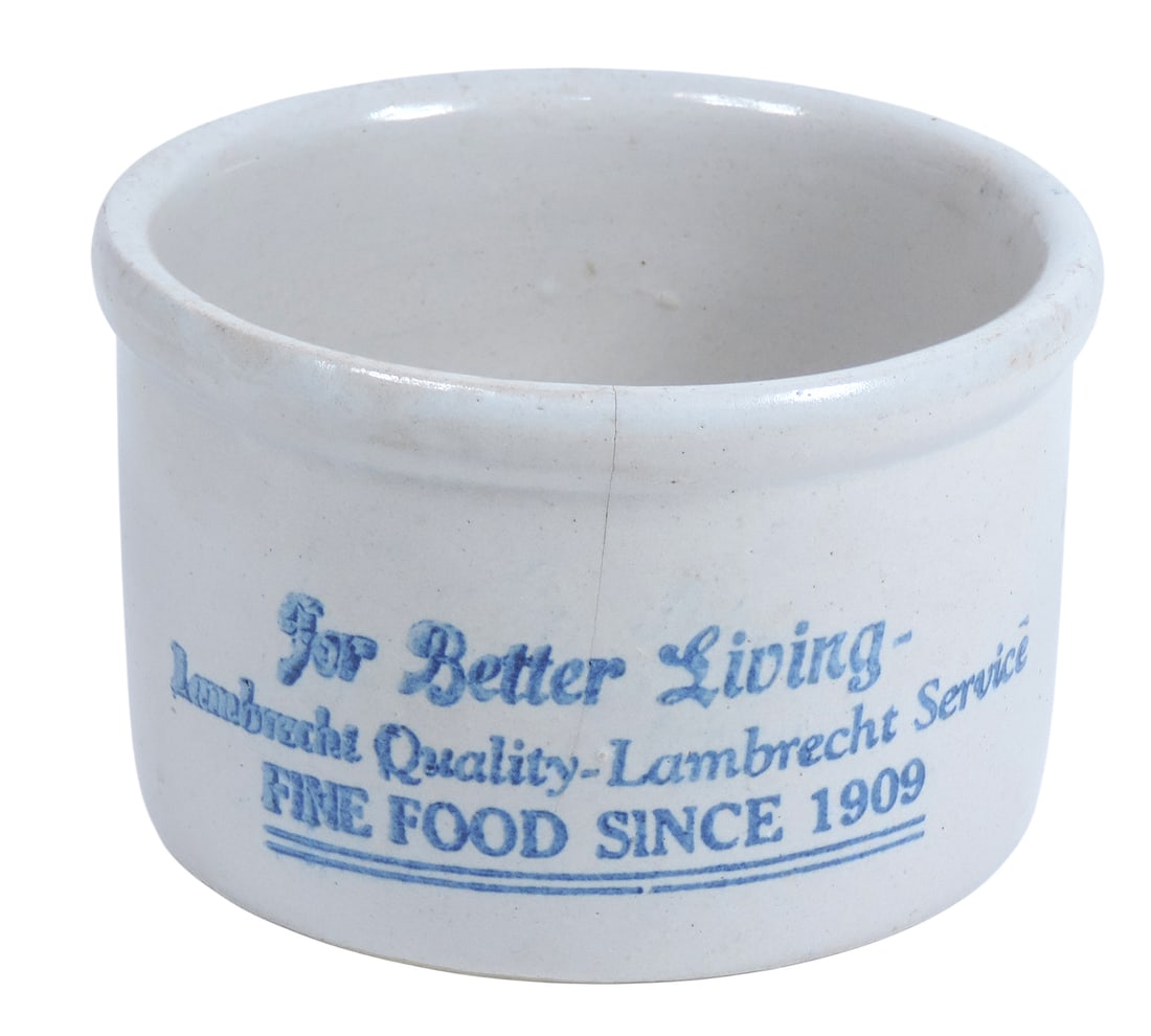 Advertising Butter Crocks (2), stamped Lambrecht Butter "Famous for its Flavor" Milwaukee Chi... - 2