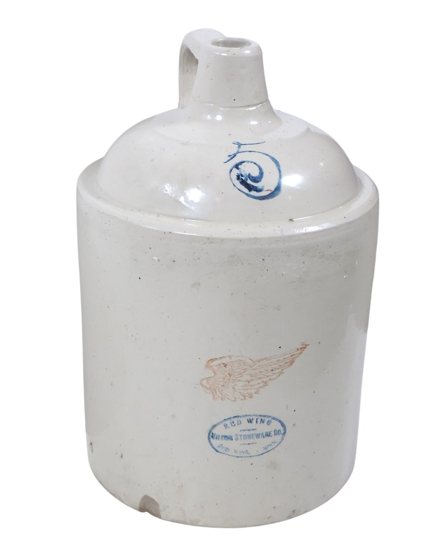 Red Wing 5 Gallon Wing Jug, Union Stoneware Co. oval, cobalt blue #5, chip on bottom rim, o/all V... (1 of 3)