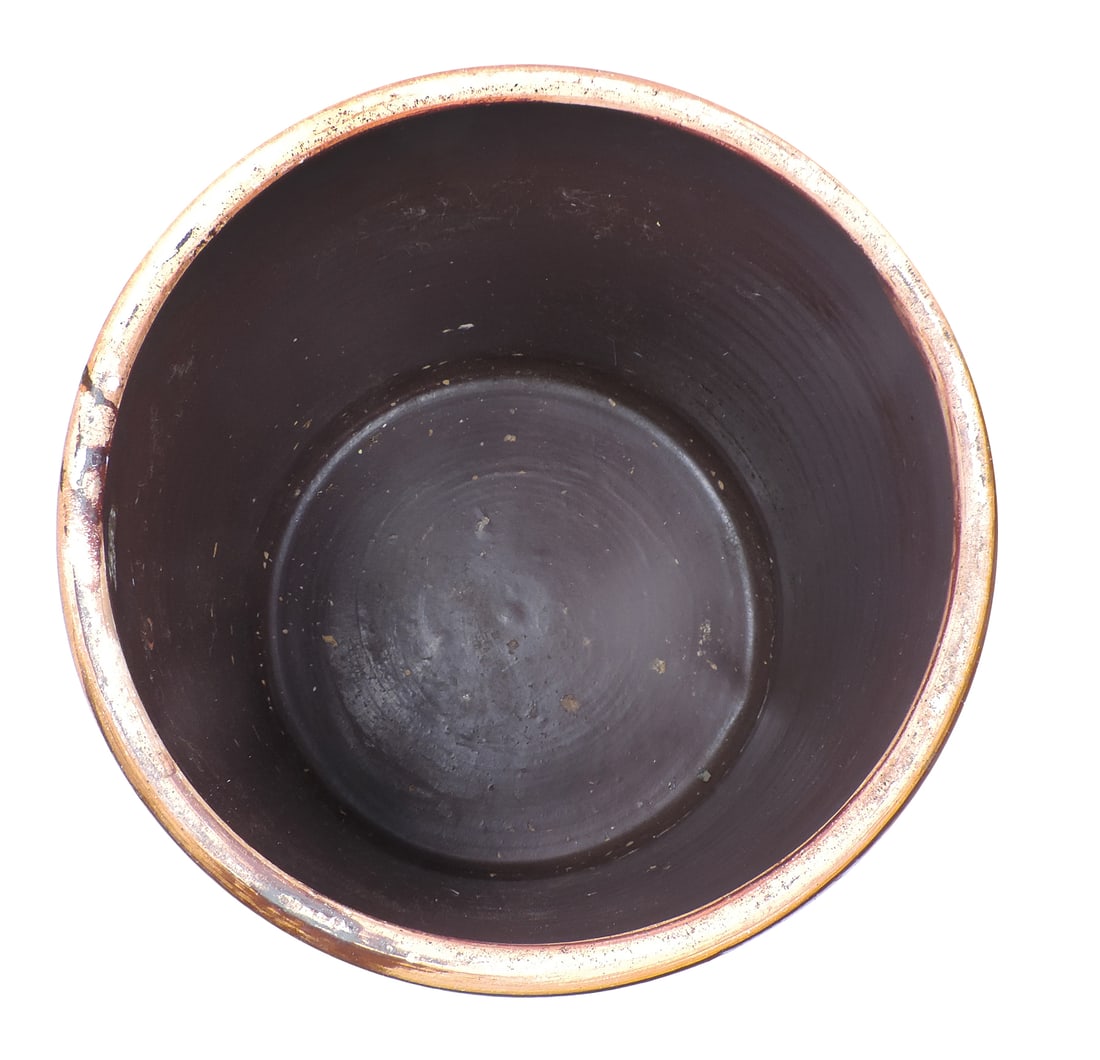 Stoneware Crock, 6 gallon Albany slip glaze, hand-turned & stamped w/number 6 on outside & inside... - 3