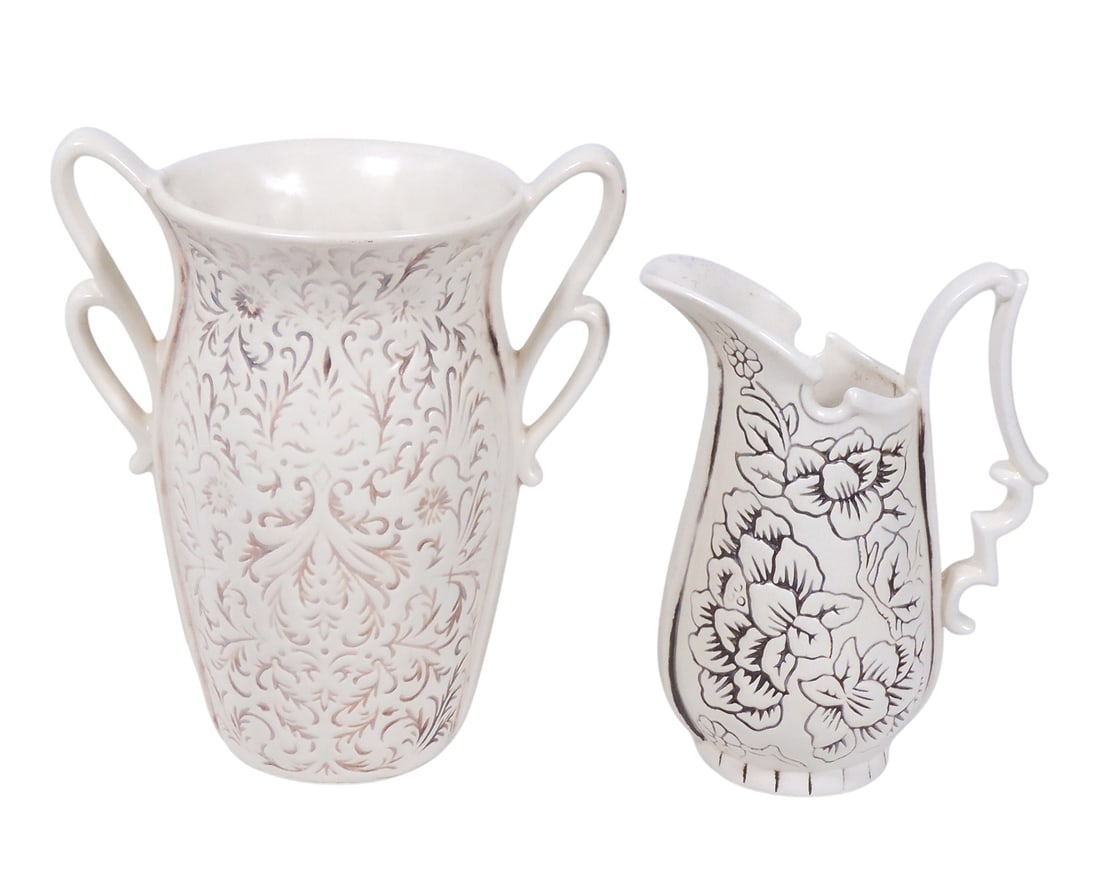 Red Wing Art Pottery Pitchers (2), #1185 & 1186, both Exc cond, up to H 8.75 in. (1 of 4)