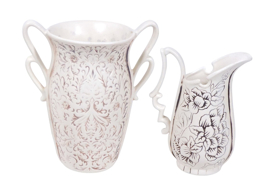 Red Wing Art Pottery Pitchers (2), #1185 & 1186, both Exc cond, up to H 8.75 in. - 2