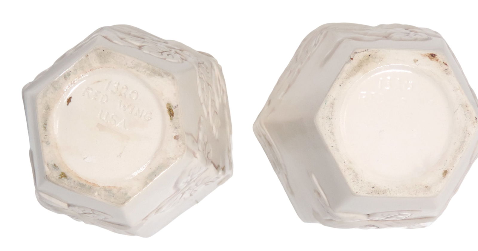 Red Wing Art Pottery Vases (2), #1320 matching pair, Antique White Magnolia, both Exc cond, H 7 in. - 2