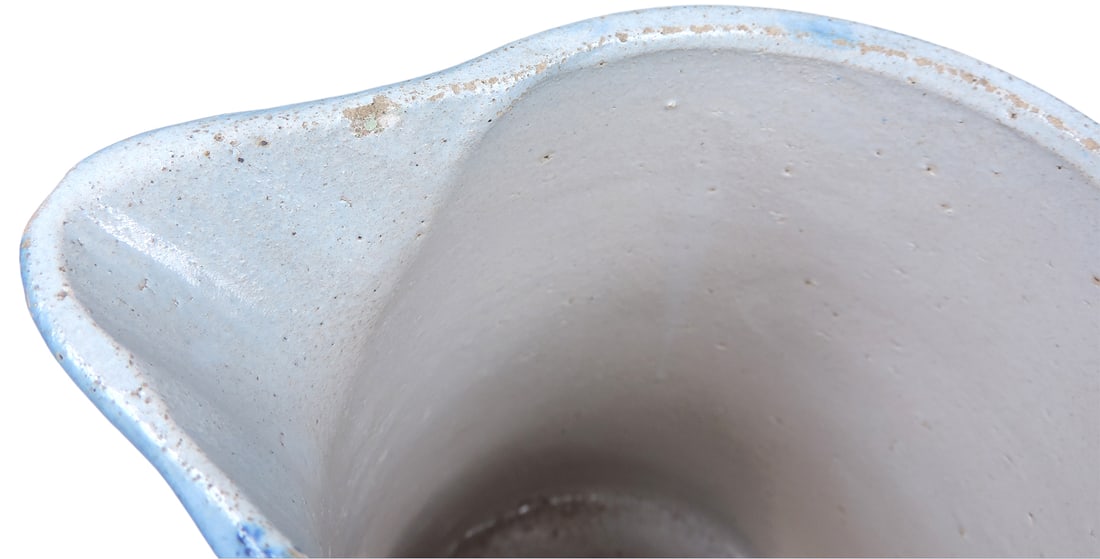 Blue and White Salt Glaze Stoneware Apricots Pitcher, attractive fully decorated surface w/fish s... - 5