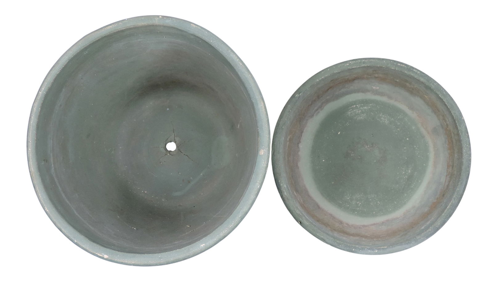 Red Wing Brush Ware Planter w/Saucer, distinctive relief decoration w/caladium leaf w/green brushed - 2