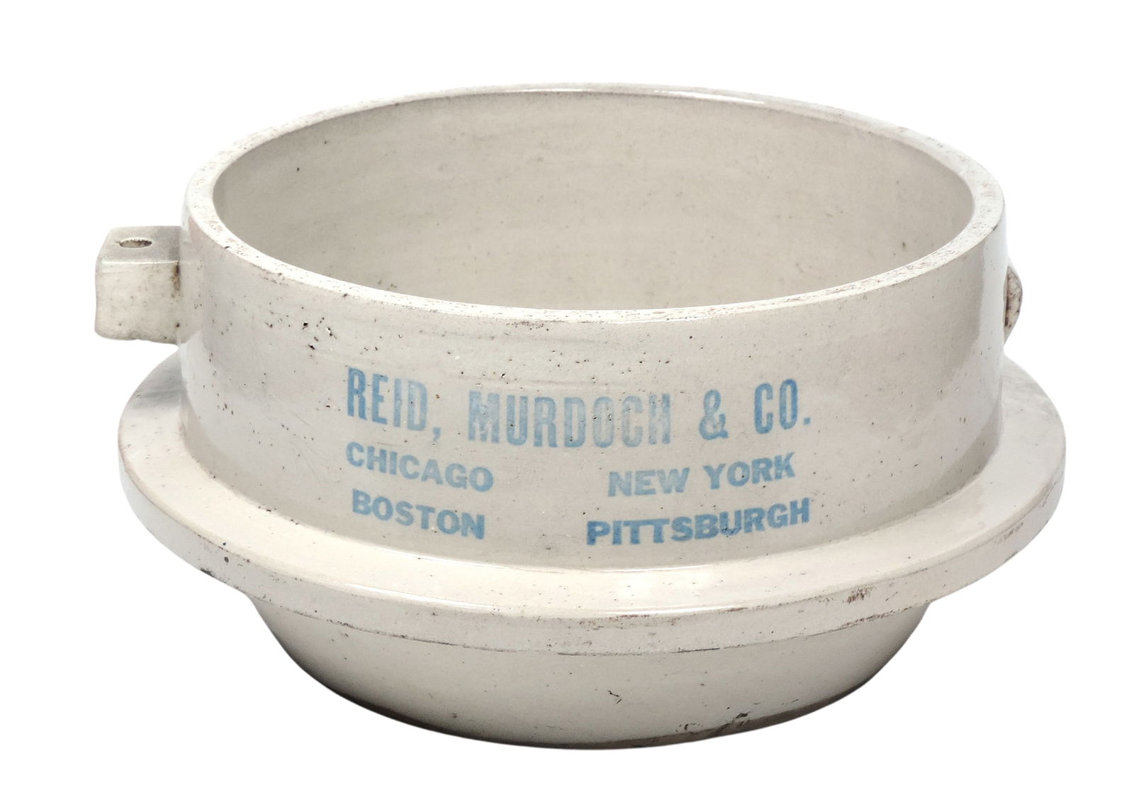 Red Wing Advertising Stoneware Pickle Crock, Reid, Murdoch & Co., Chicago, New York, Boston, Pitt...: Red Wing Advertising Stoneware Pickle Crock, Reid, Murdoch & Co., Chicago, New York, Boston, Pittsburgh, c. early 1900s, Exc cond w/no chips or cracks, H 7.25 x D 15 in. 