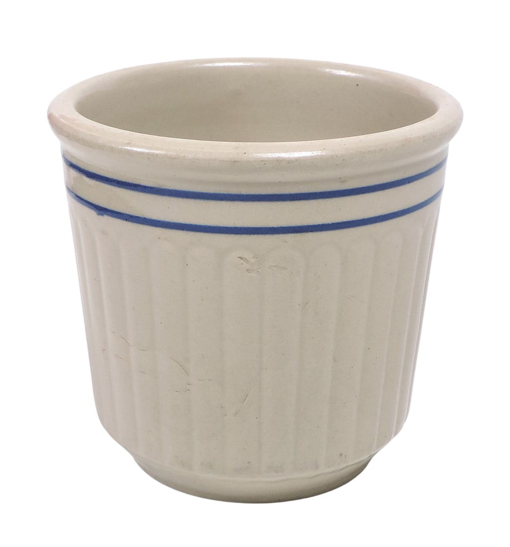 Red Wing Beater Jar, molded ribbed design w/2 cobalt blue bands, embossed Red (unclear) USA on bo... - 2