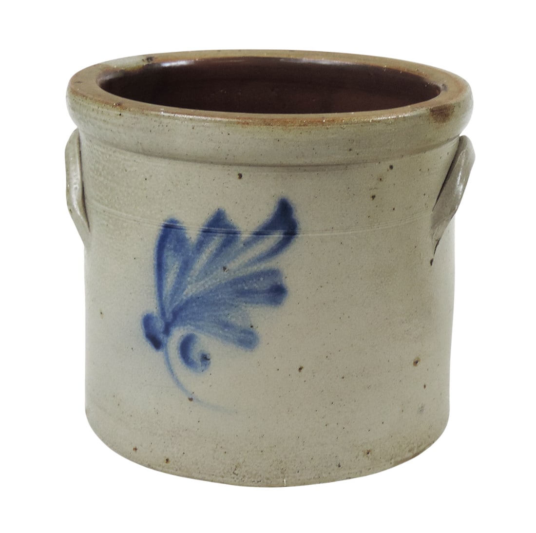 Eastern Stoneware 1 Gallon Salt Glaze Crock, unmarked, hand-painted w/cobalt blue trailed Floral ... (1 of 4)