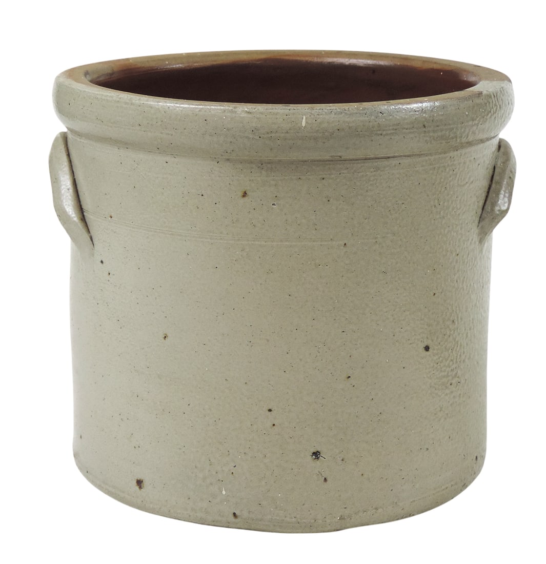 Eastern Stoneware 1 Gallon Salt Glaze Crock, unmarked, hand-painted w/cobalt blue trailed Floral ... - 2