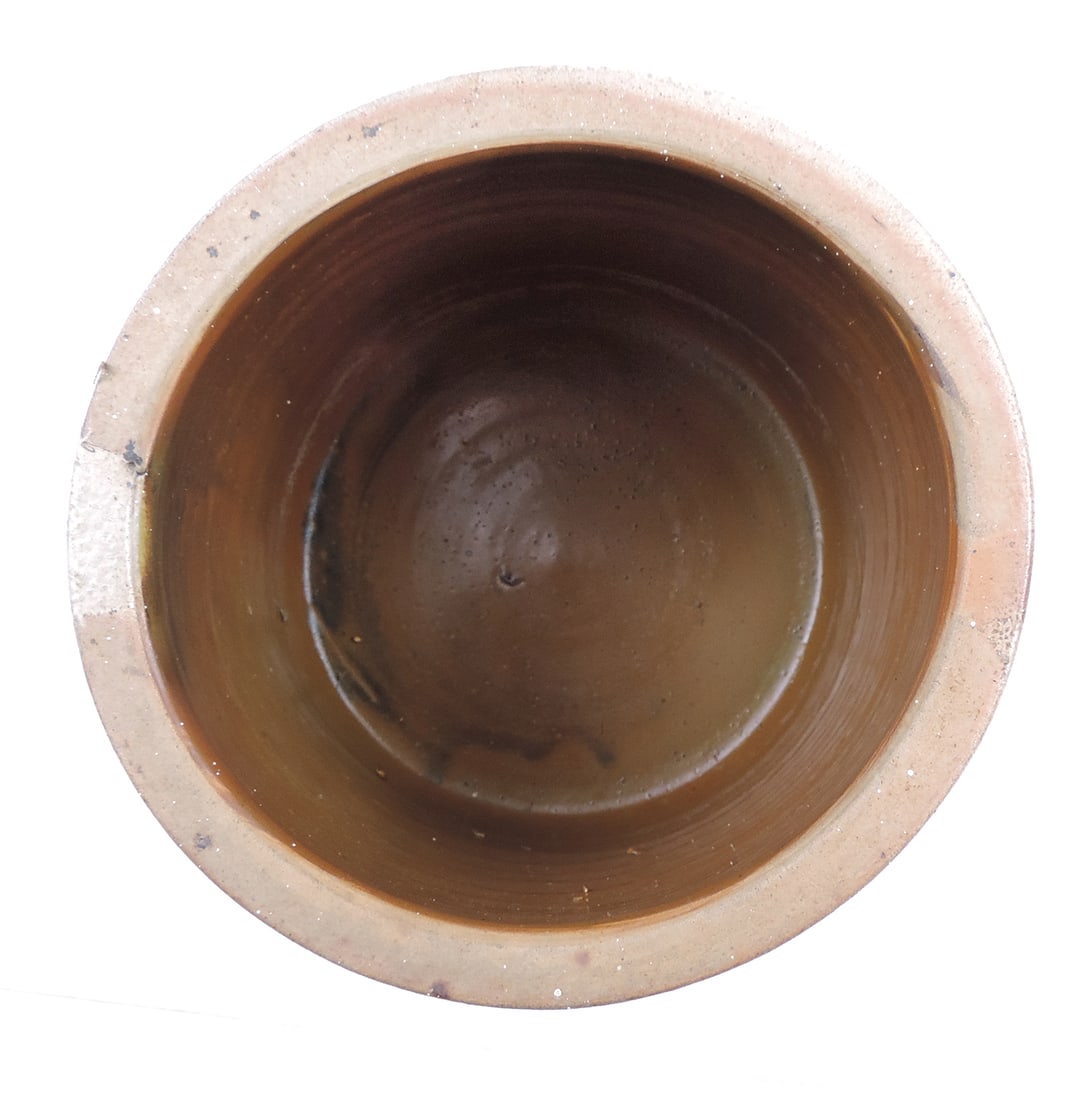 Eastern Stoneware 1 Gallon Salt Glaze Crock, unmarked, hand-painted w/cobalt blue trailed Floral ... - 3