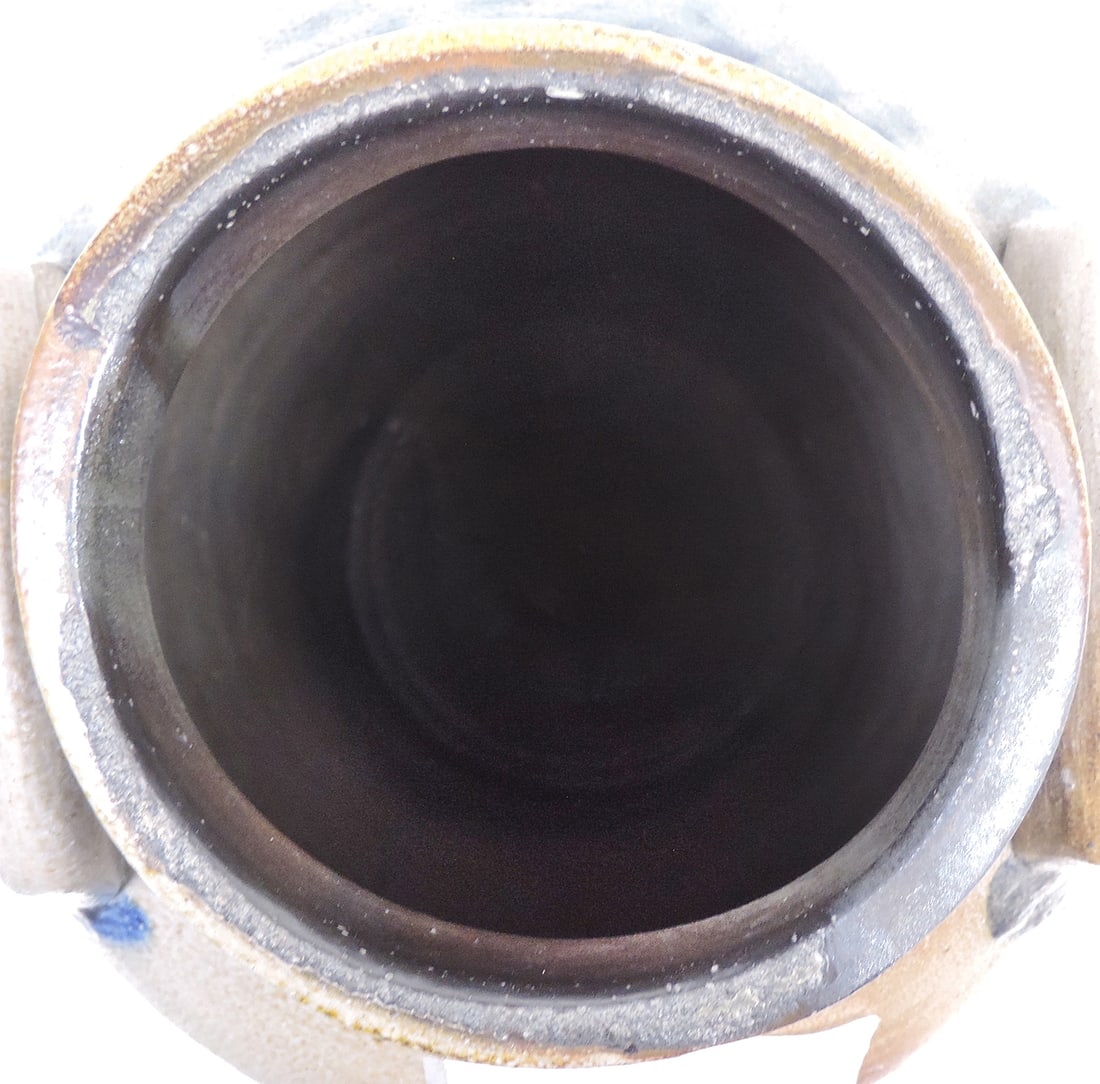 Stoneware Ovoid Jar, unmarked, salt-glazed w/hand-painted cobalt blue brushed design (may be bru... - 3