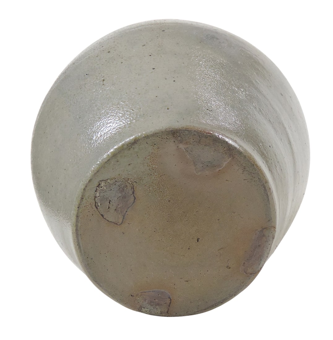 Stoneware Ovoid Jar, unmarked, salt-glazed w/hand-painted cobalt blue brushed design (may be bru... - 4