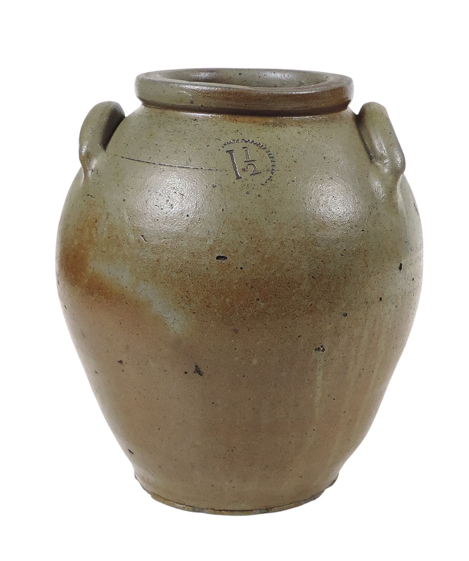 Stoneware Ovoid Jar, unmarked salt glaze but stamped 1 1/2 in a circle that is consistent w/those... (1 of 3)