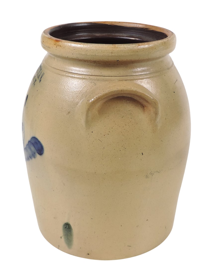 Eastern Stoneware 1 Gallon Crock, stamped H. M. Whitman, Havana, N.Y., salt glaze w/hand-painted ... - 2