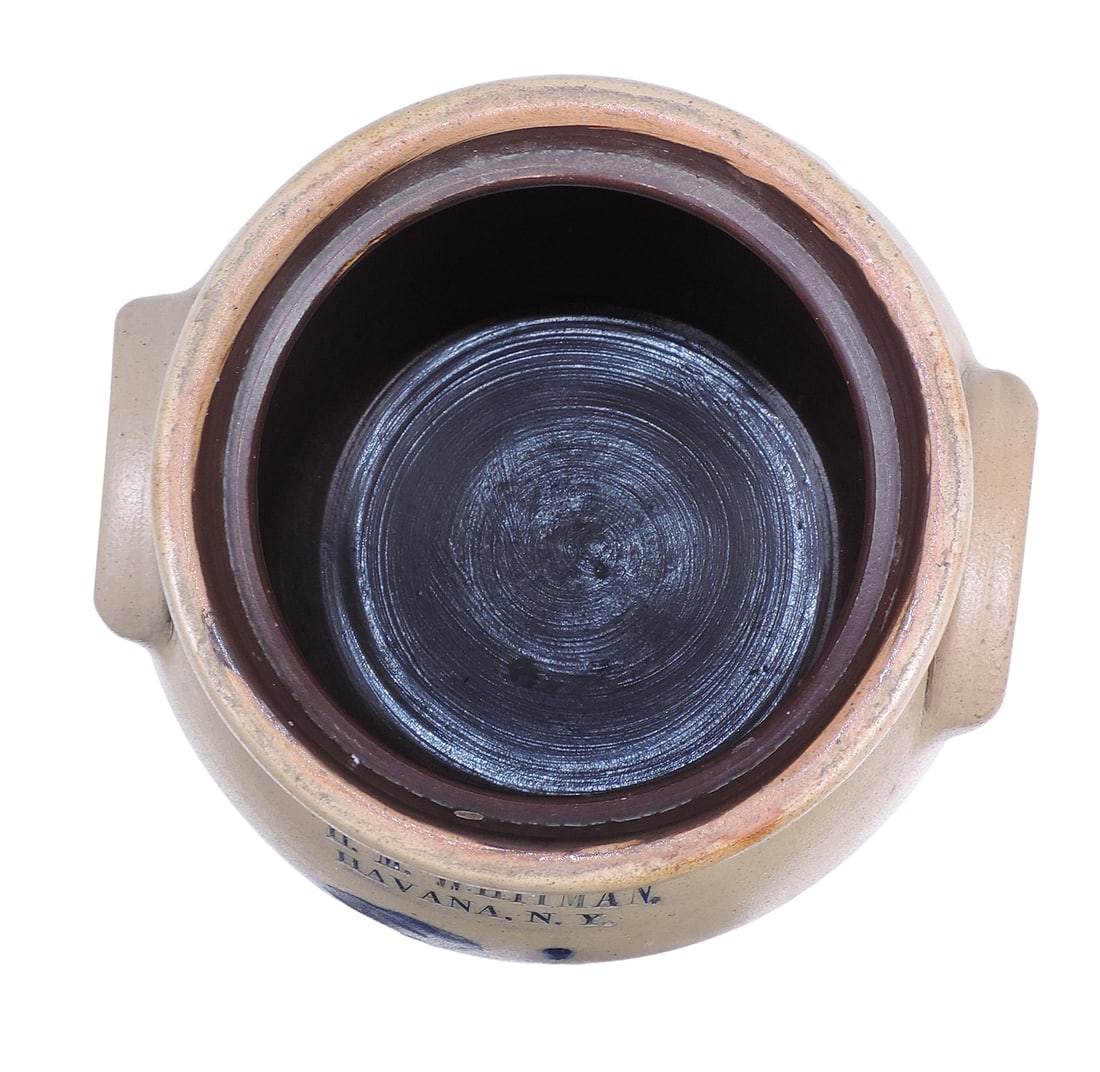 Eastern Stoneware 1 Gallon Crock, stamped H. M. Whitman, Havana, N.Y., salt glaze w/hand-painted ... - 3