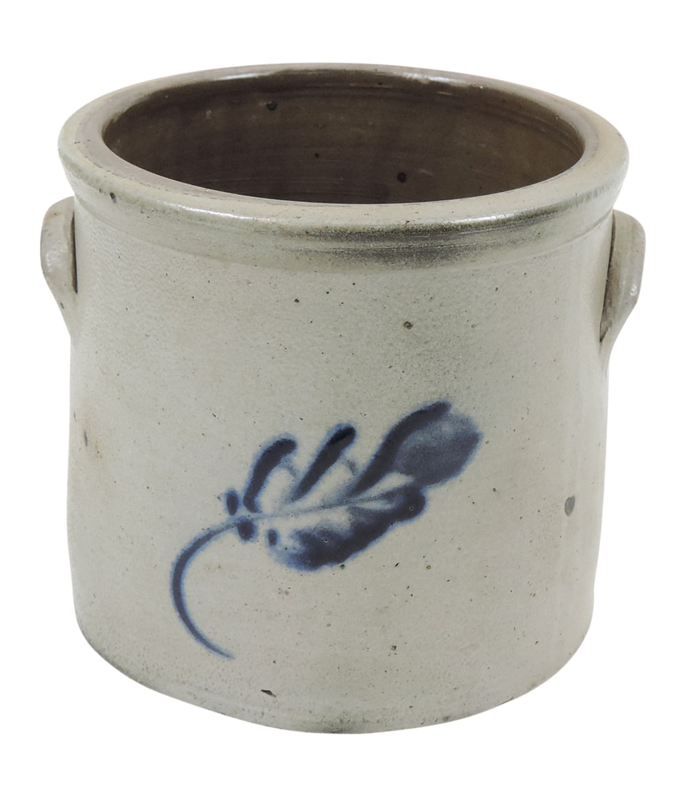 Eastern Stoneware 1 Gallon Crock, unmarked salt glaze w/tooled shoulder & hand-painted cobalt blu... (1 of 4)