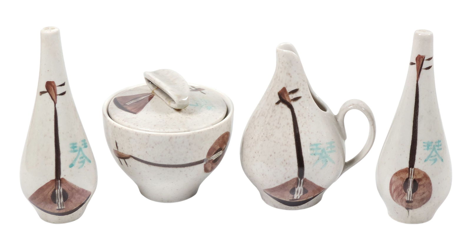 Red Wing Bob White Cream & Sugar & S&P Shakers (4), hand-painted porcelain w/glossy finish, c. mi... (1 of 1)