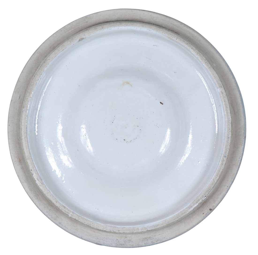 White's of Utica Butter Crock, cobalt blue high-relief stag hunt scene, embossed 3, hairline cr... - 5