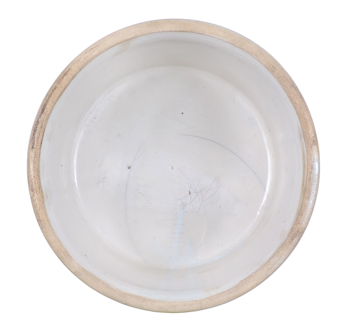 White's of Utica Butter Crock, cobalt blue high-relief stag hunt scene, embossed 3, hairline cr... - 6