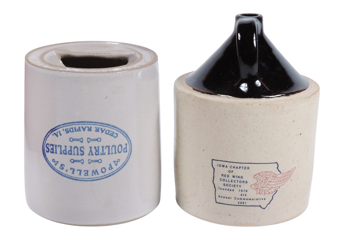 Red Wing Collectors Society Commemoratives (2), Chicken Feeder, stamped Iowa Chapter of Red Wing ... - 2