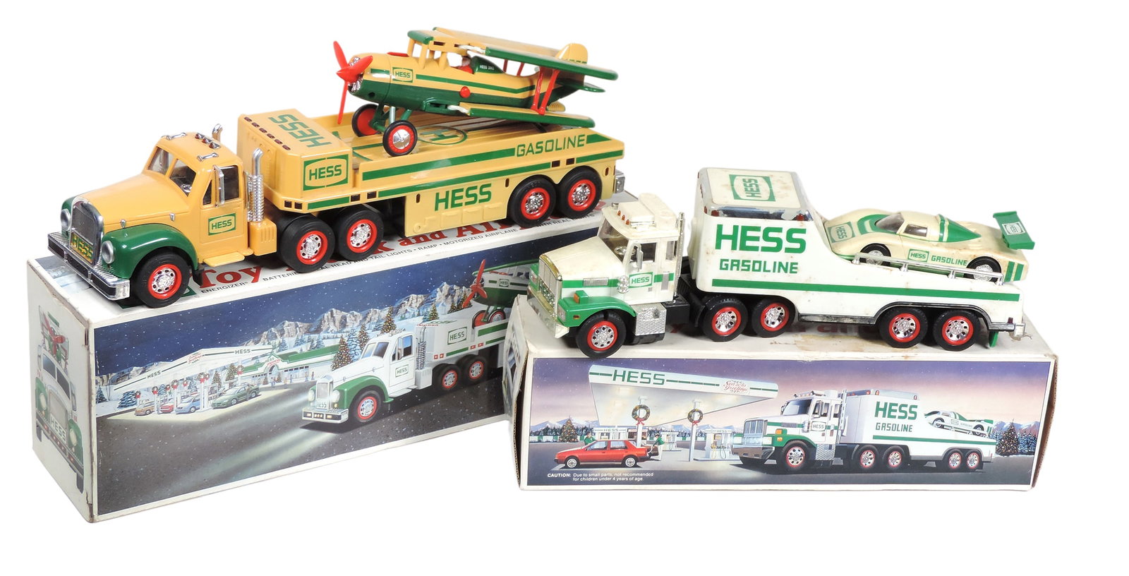 Toy Scale Models (2), Hess Corporation Toys, Season Greetings, 1989 Toy Truck & Racer, 2002 Toy T...: Toy Scale Models (2), Hess Corporation Toys, Season Greetings, 1989 Toy Truck & Racer, 2002 Toy Truck & Airplane, Amerada Hess Corporation, Woodbridge, New Jersey-USA, Made in China, NOS, up to H 5.25