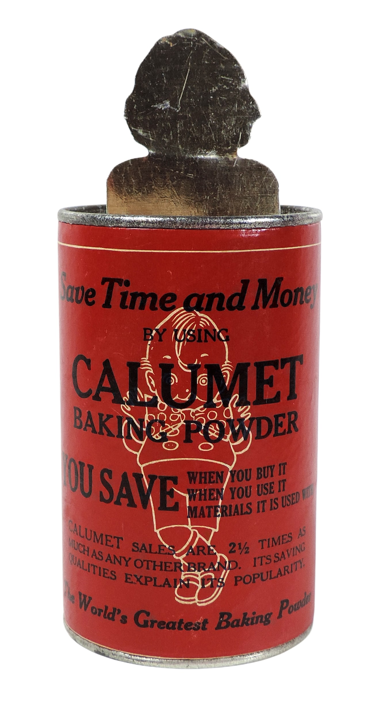 Calumet Baking Powder Bank, die-cut litho on tin Calumet Kid that bobs his head when coin is inse... - 2