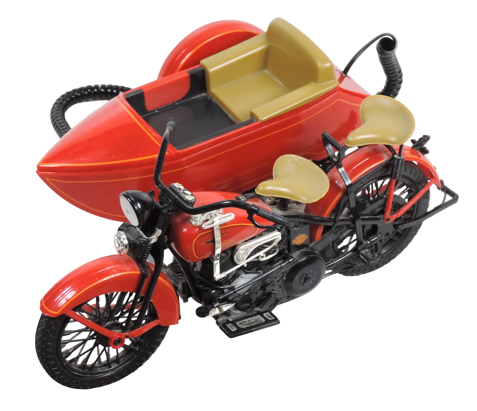 Harley-Davidson Vintage-Style Motorcycle w/Sidecar desk phone, made by Telemania, unique & Rare, ...: Harley-Davidson Vintage-Style Motorcycle w/Sidecar desk phone, made by Telemania, unique & Rare, complete w/phone cord, has dial tone when plugged in, o/all VG/Exc cond w/no-harm repair at base of