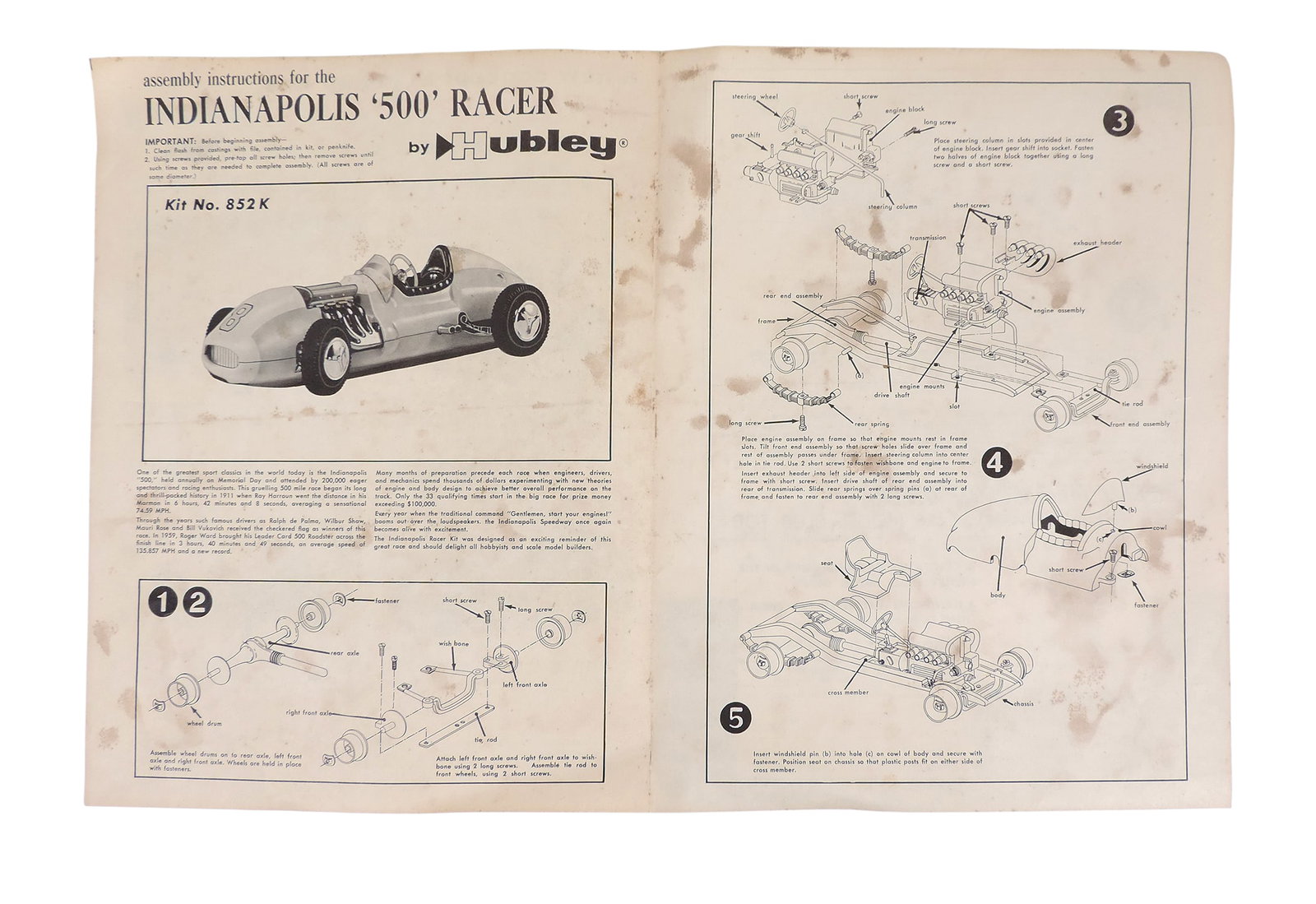 Hubley Indianapolis 500 Racer Metal Kit w/Custom Decals, c.1950's, No.852K-300 in orig box & inst... - 3
