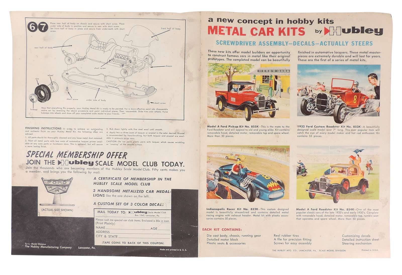 Hubley Indianapolis 500 Racer Metal Kit w/Custom Decals, c.1950's, No.852K-300 in orig box & inst... - 4