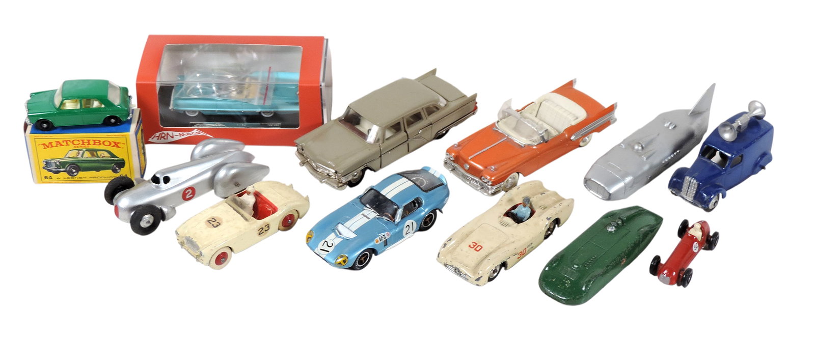 Toy Scale Models (11), includes Dinky M.G. Record Car, Thunderbolt Racing Car, Austin-Healey, Union (1 of 1)