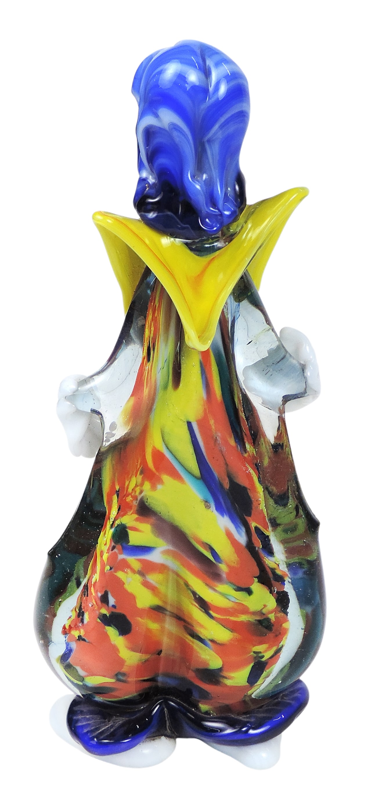 Murano Glass Clown (unmarked), multicolored w/intricate details, Venetian Artisans, VG+ cond, H 9 x - 2
