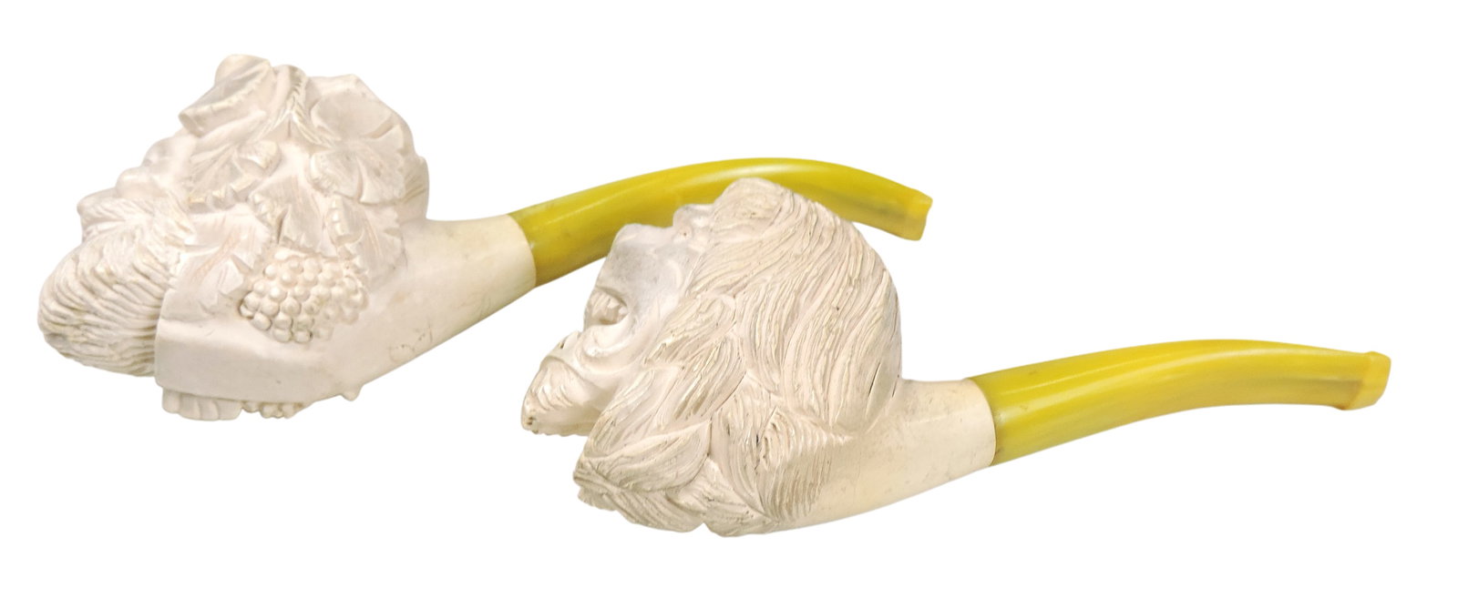 Meerschaum Tobacco Pipes (2), Bust of Bacchus, the Greek God of wine & Lion's Head w/yellow stem,... - 3
