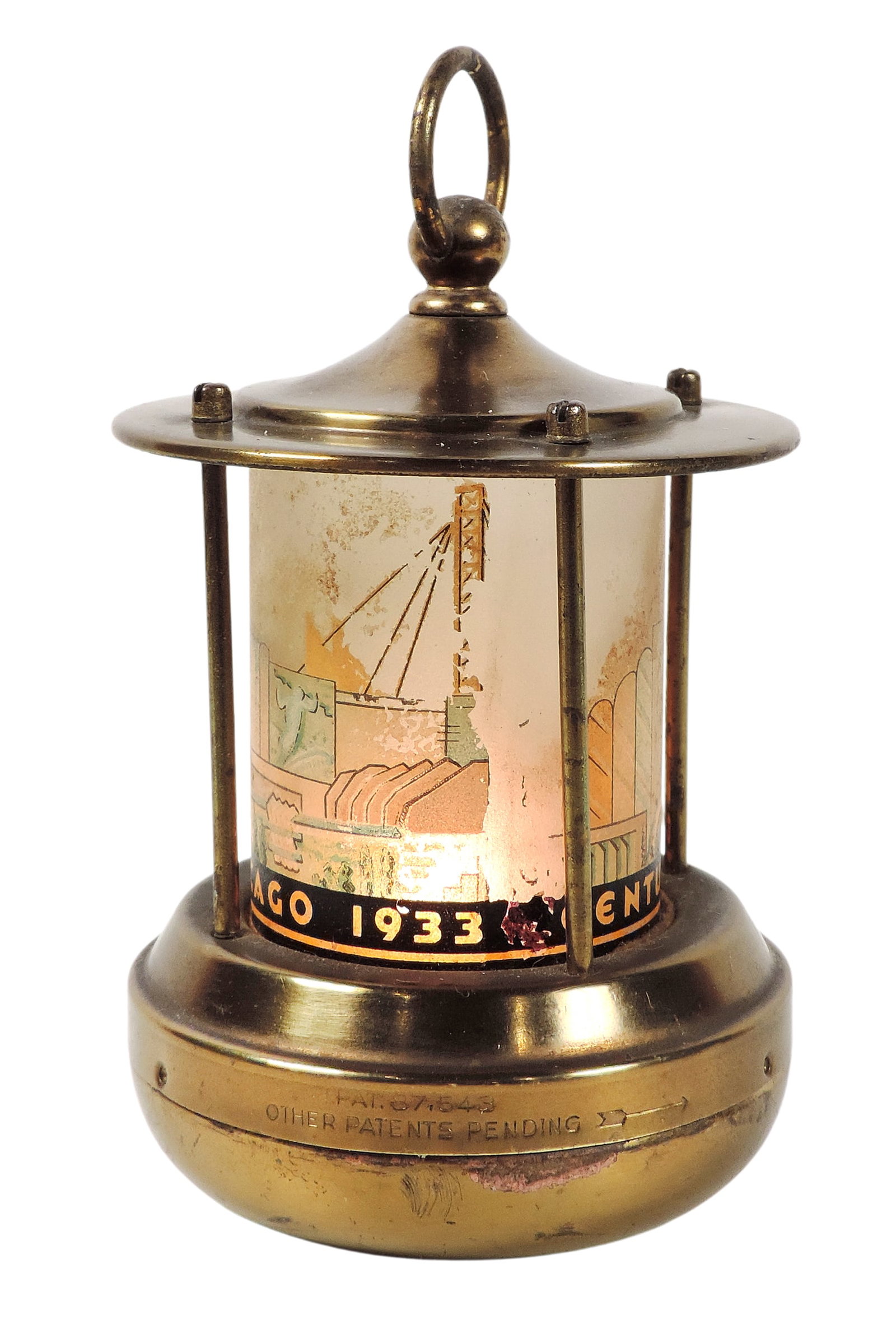 1934 Chicago World’s Fair Century of Progress Souvenir Lantern, features a cylindrical glass s - 2