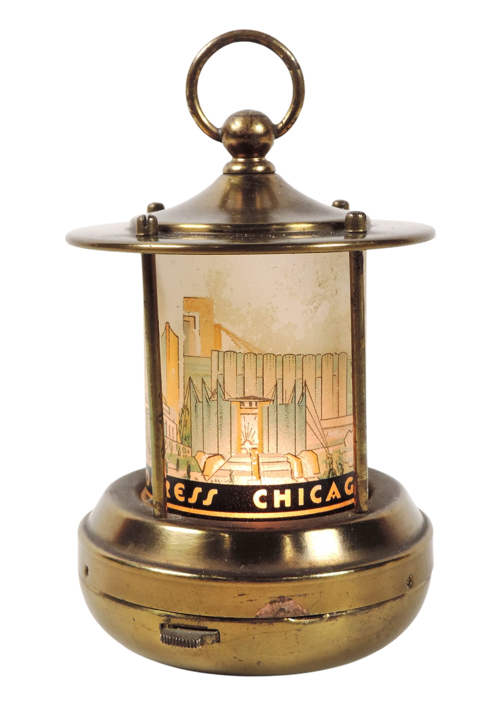 1934 Chicago World’s Fair Century of Progress Souvenir Lantern, features a cylindrical glass s - 3